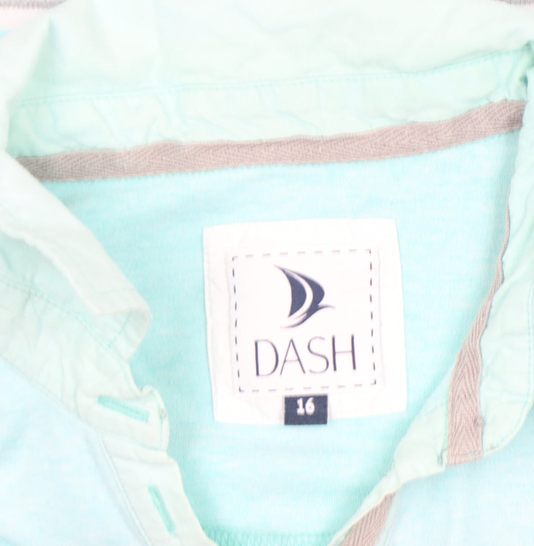 DASH Women’s Blue Striped Polo Shirt Size 16 Cotton Short Sleeve