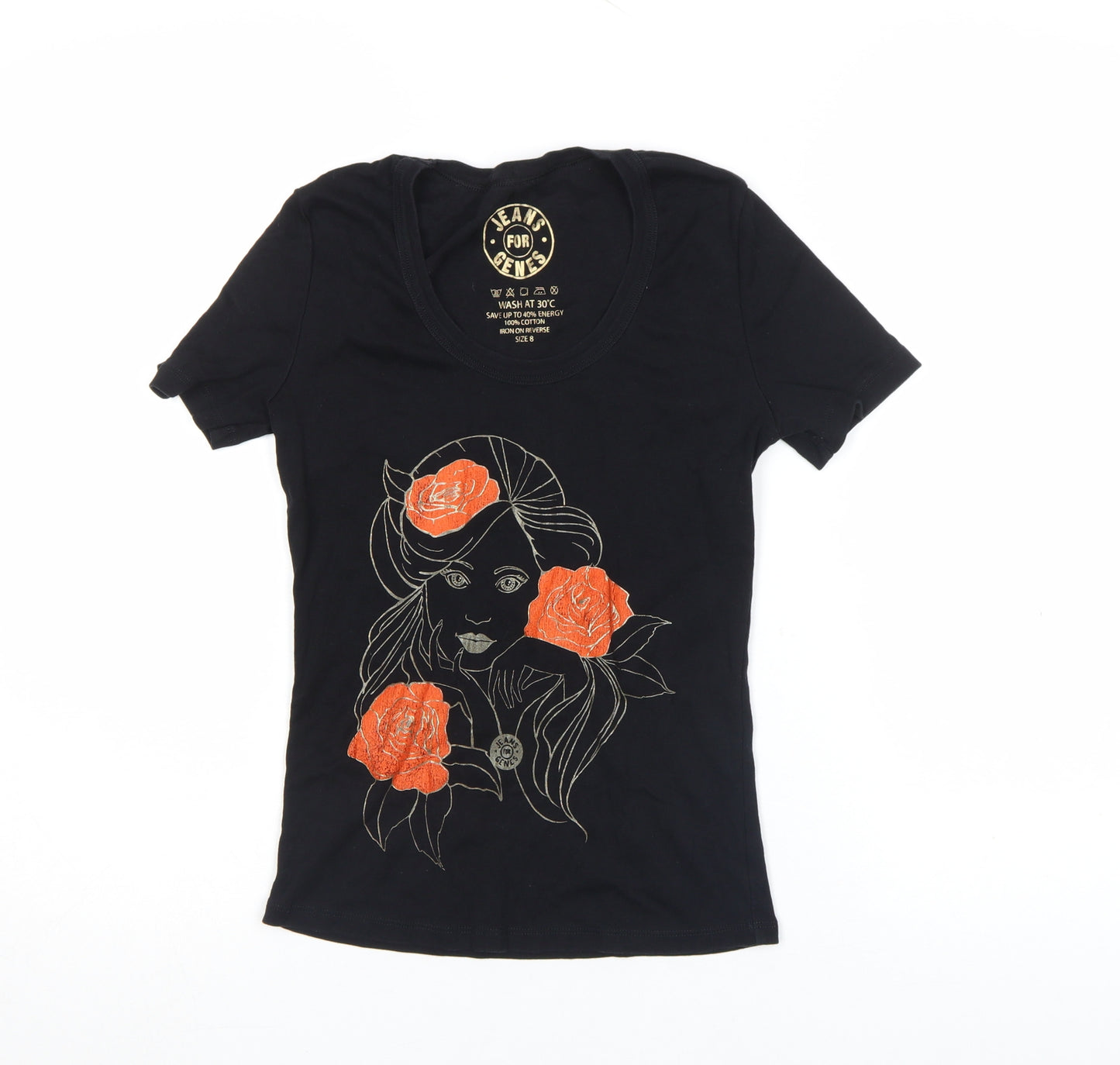Jeans for Genes Womens Black 100% Cotton Graphic T-Shirt Size S