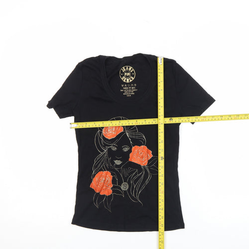 Jeans for Genes Womens Black 100% Cotton Graphic T-Shirt Size S