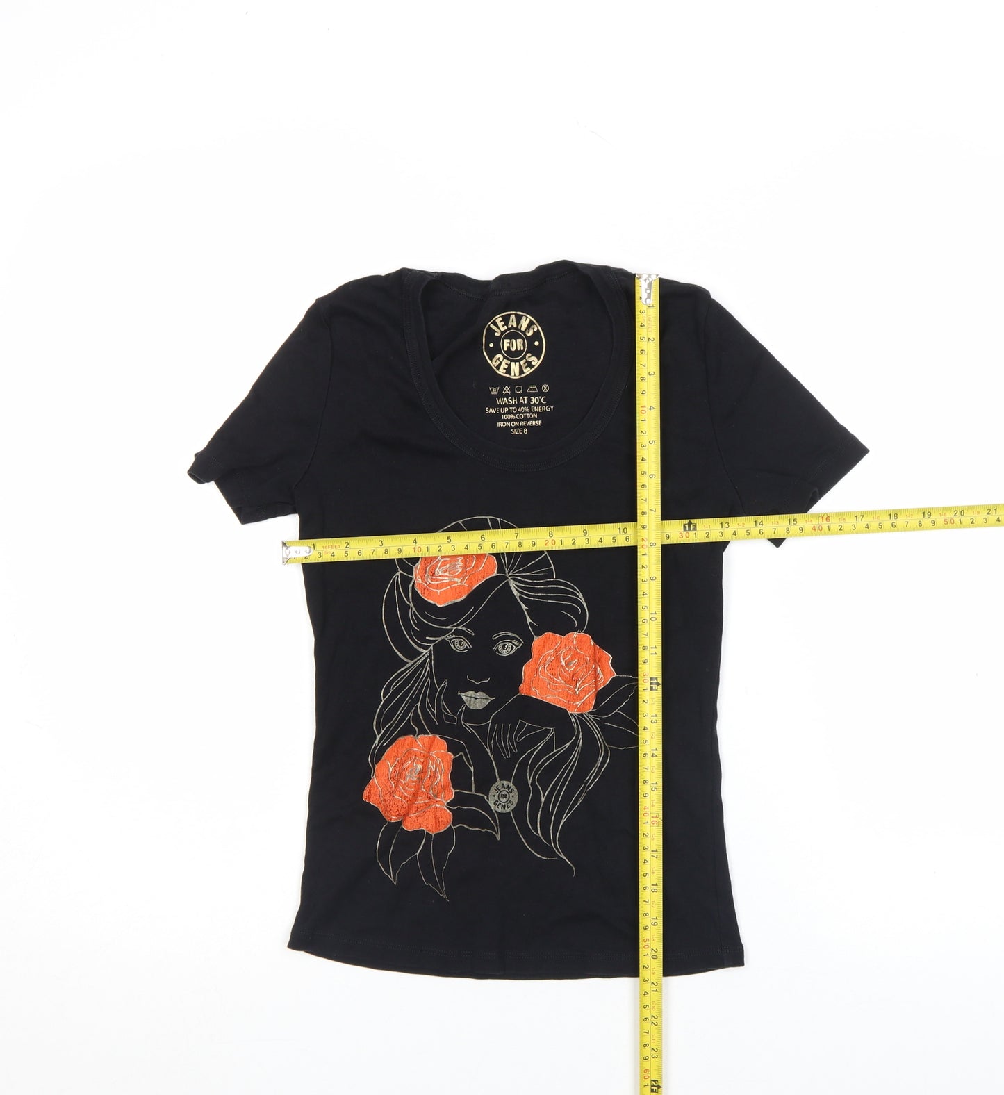 Jeans for Genes Womens Black 100% Cotton Graphic T-Shirt Size S