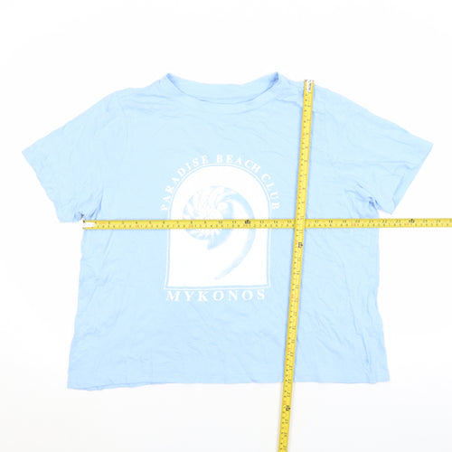 Primark Women Blue Relaxed Fit Paradise Beach Mykonos T-Shirt L