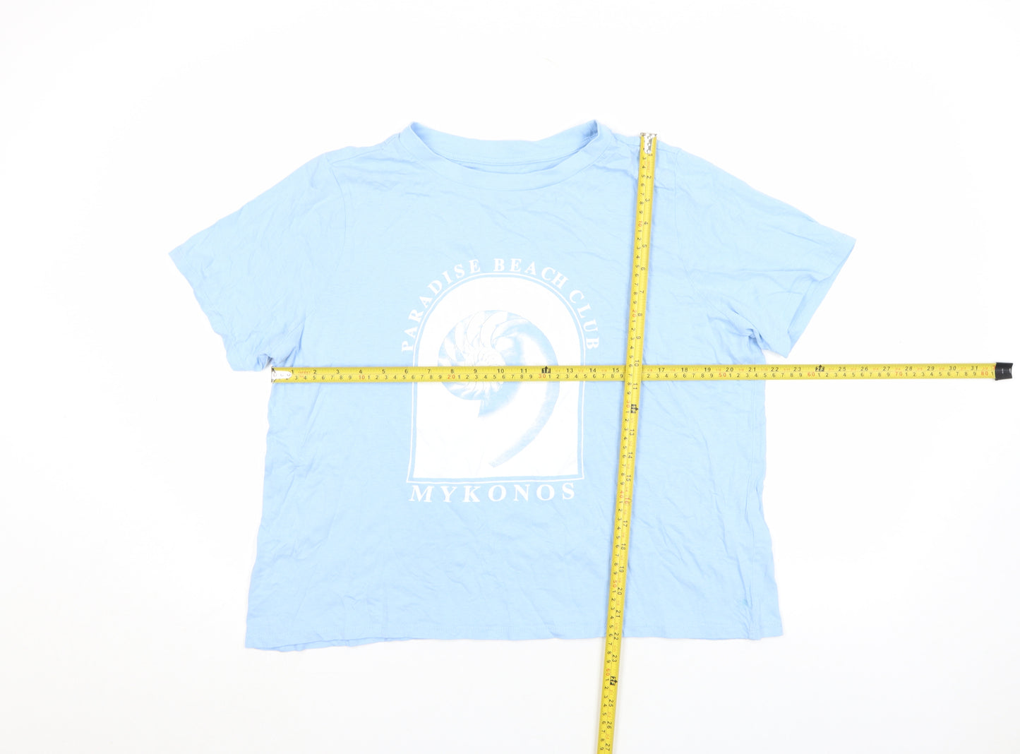 Primark Women Blue Relaxed Fit Paradise Beach Mykonos T-Shirt L