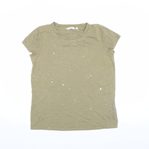 Next Women's Green Sequin Short Sleeve Jersey Cotton T-Shirt Size 8