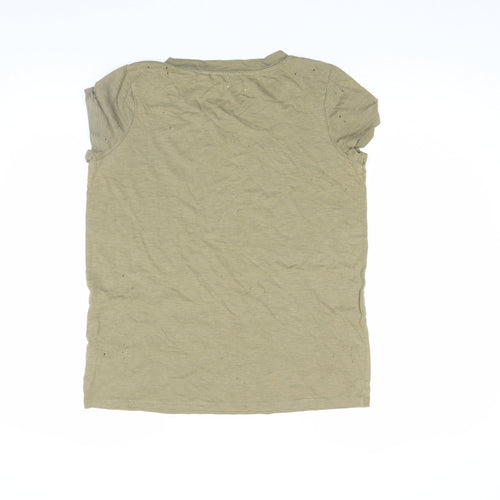 Next Women's Green Sequin Short Sleeve Jersey Cotton T-Shirt Size 8