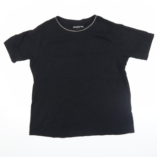 Simply Be Womens Black Beaded Neck Short Sleeve Cotton T-Shirt Size 16