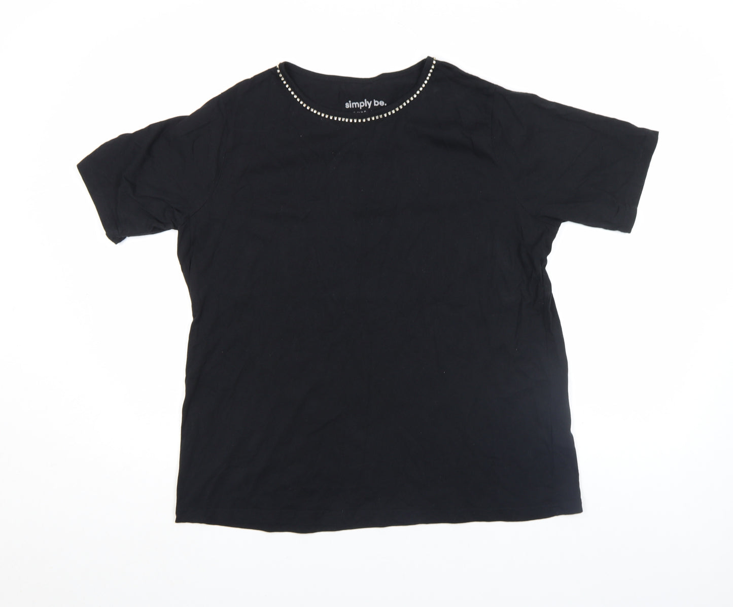 Simply Be Womens Black Beaded Neck Short Sleeve Cotton T-Shirt Size 16