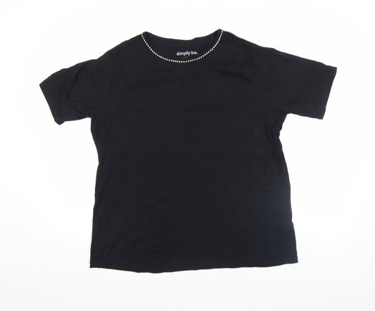 Simply Be Womens Black Beaded Neck Short Sleeve Cotton T-Shirt Size 16