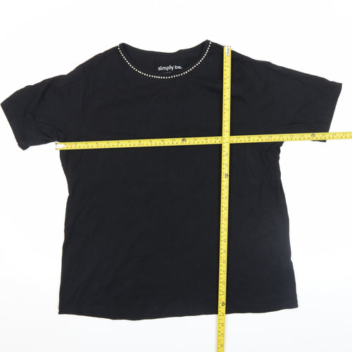 Simply Be Womens Black Beaded Neck Short Sleeve Cotton T-Shirt Size 16