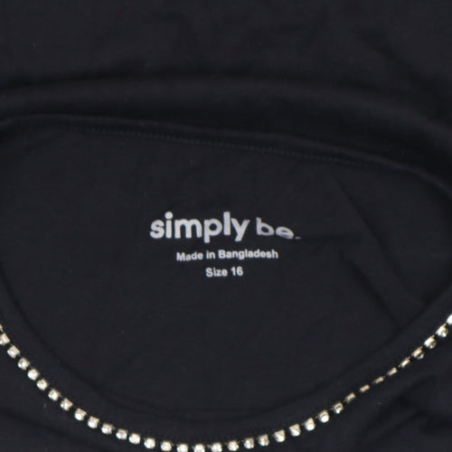 Simply Be Womens Black Beaded Neck Short Sleeve Cotton T-Shirt Size 16