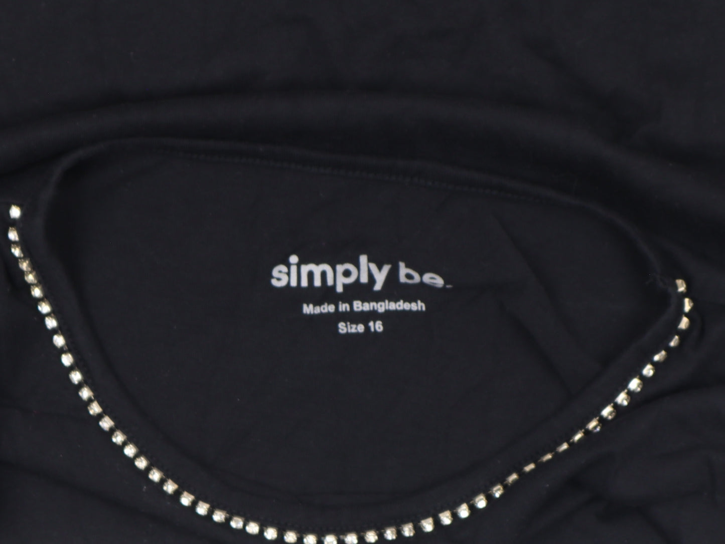 Simply Be Womens Black Beaded Neck Short Sleeve Cotton T-Shirt Size 16