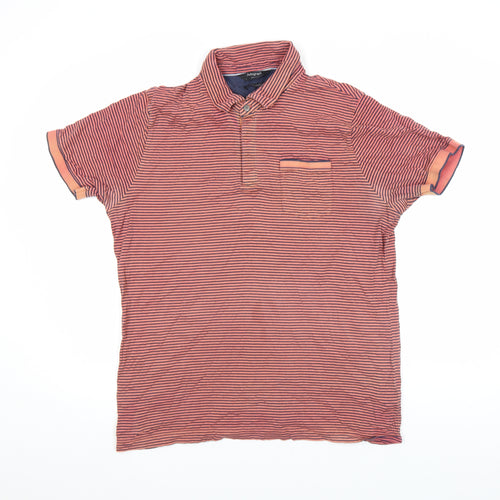 Marks and Spencer Autograph Men's Orange Striped Cotton Polo Shirt Size L