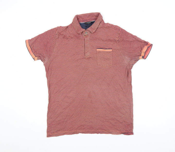 Marks and Spencer Autograph Men's Orange Striped Cotton Polo Shirt Size L