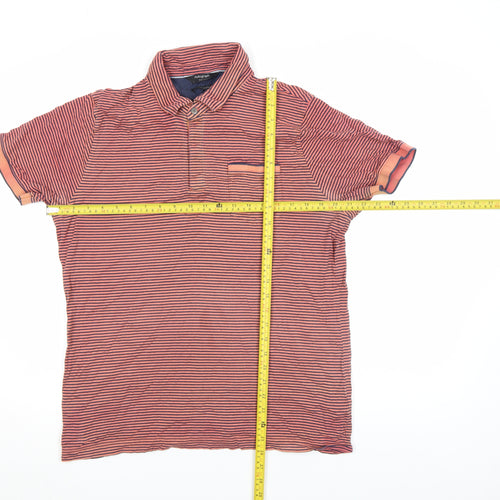 Marks and Spencer Autograph Men's Orange Striped Cotton Polo Shirt Size L