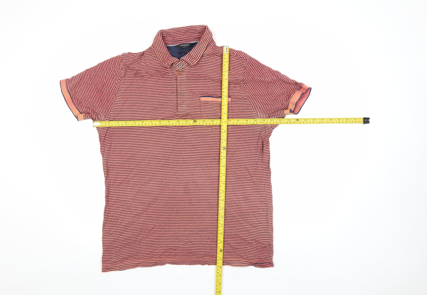 Marks and Spencer Autograph Men's Orange Striped Cotton Polo Shirt Size L