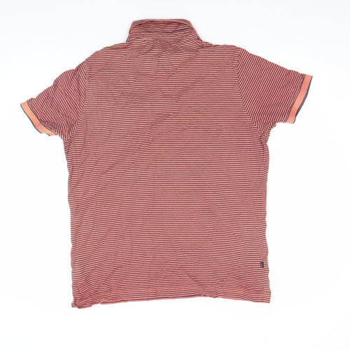 Marks and Spencer Autograph Men's Orange Striped Cotton Polo Shirt Size L