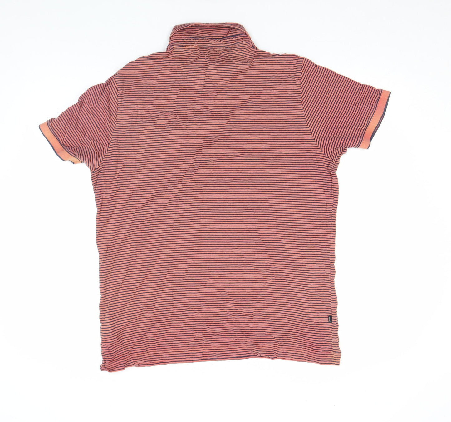Marks and Spencer Autograph Men's Orange Striped Cotton Polo Shirt Size L