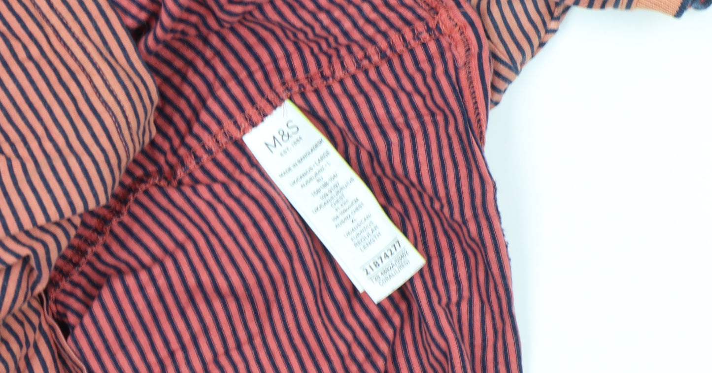 Marks and Spencer Autograph Men's Orange Striped Cotton Polo Shirt Size L