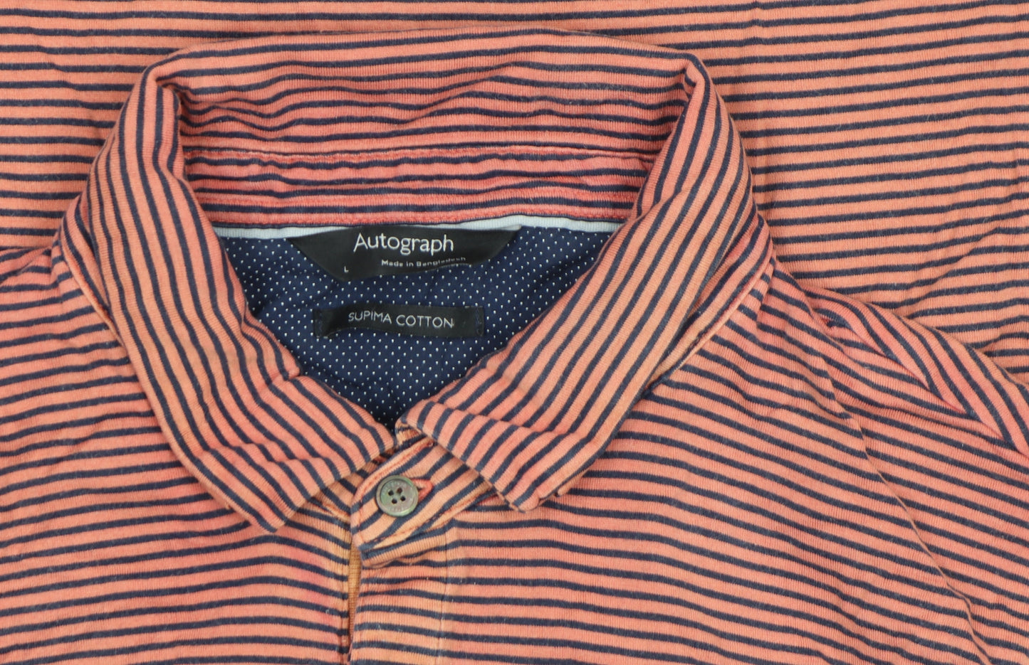 Marks and Spencer Autograph Men's Orange Striped Cotton Polo Shirt Size L