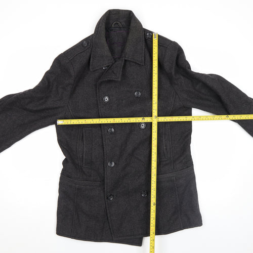 Dreamweaver London Men's Grey Wool Blend Herringbone Pea Coat M