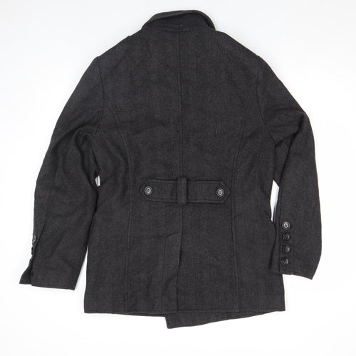 Dreamweaver London Men's Grey Wool Blend Herringbone Pea Coat M