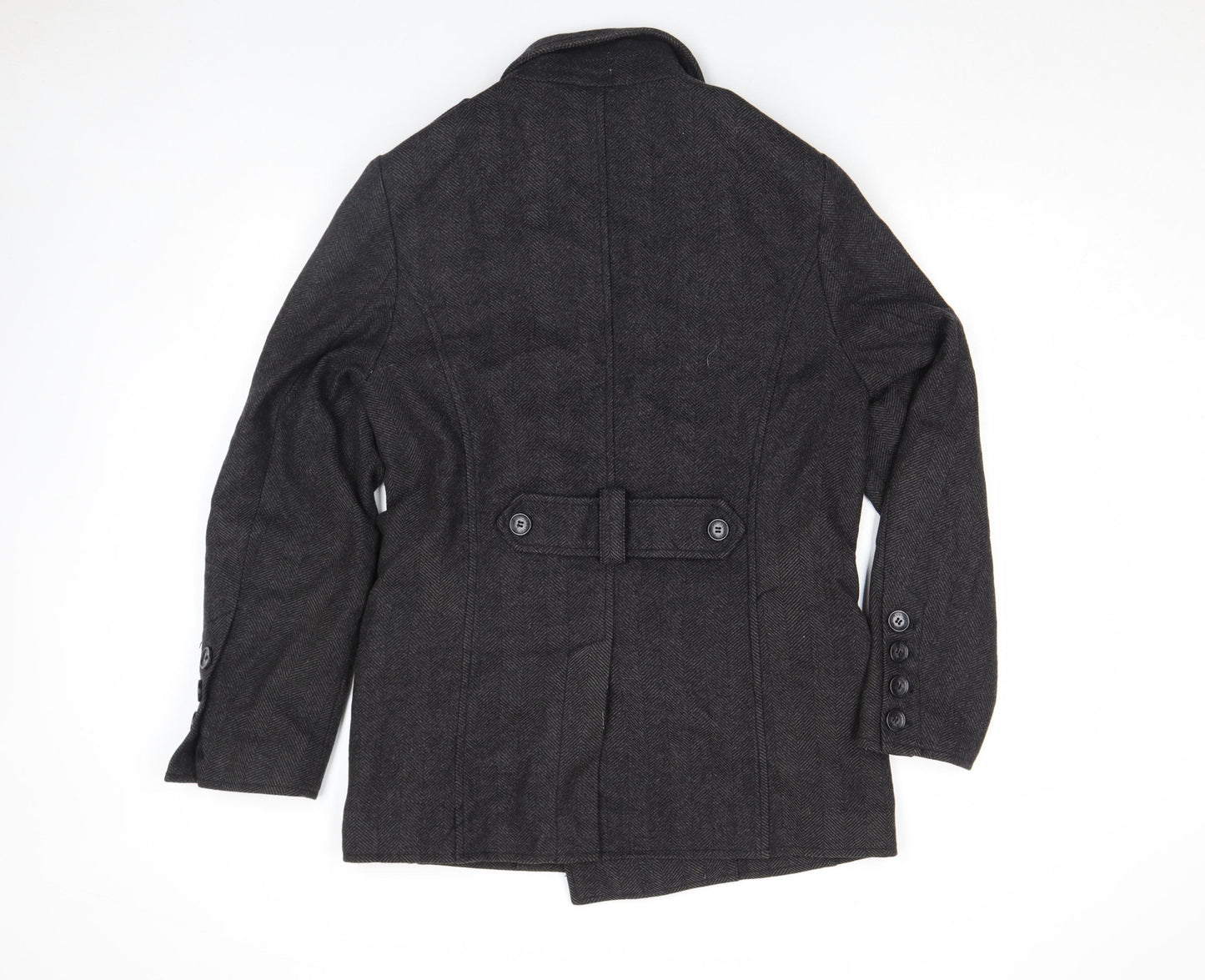 Dreamweaver London Men's Grey Wool Blend Herringbone Pea Coat M