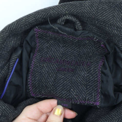 Dreamweaver London Men's Grey Wool Blend Herringbone Pea Coat M