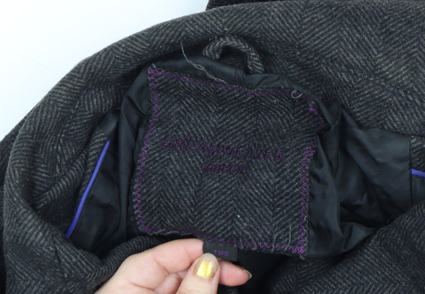 Dreamweaver London Men's Grey Wool Blend Herringbone Pea Coat M