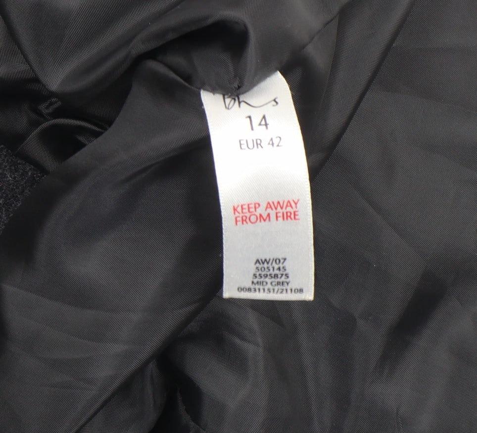 BHS Women’s Grey Wool Pea Coat Size 14 Fur Collar Classic Winter Jacket