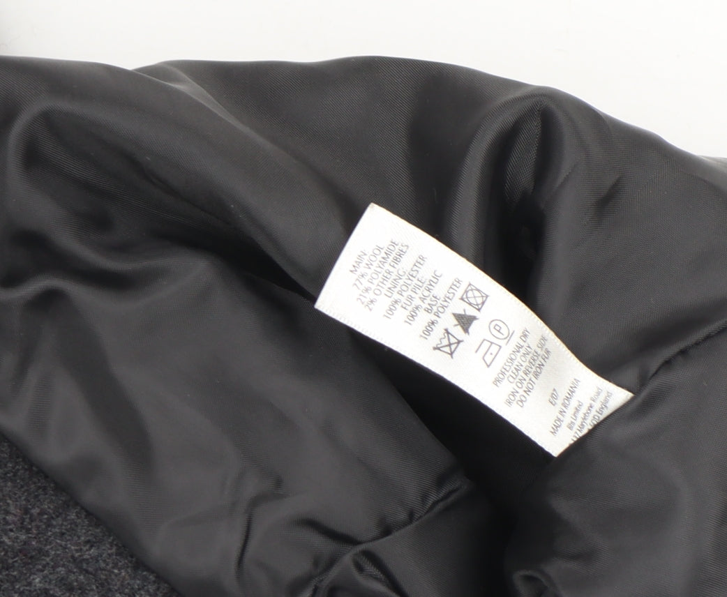 BHS Women’s Grey Wool Pea Coat Size 14 Fur Collar Classic Winter Jacket