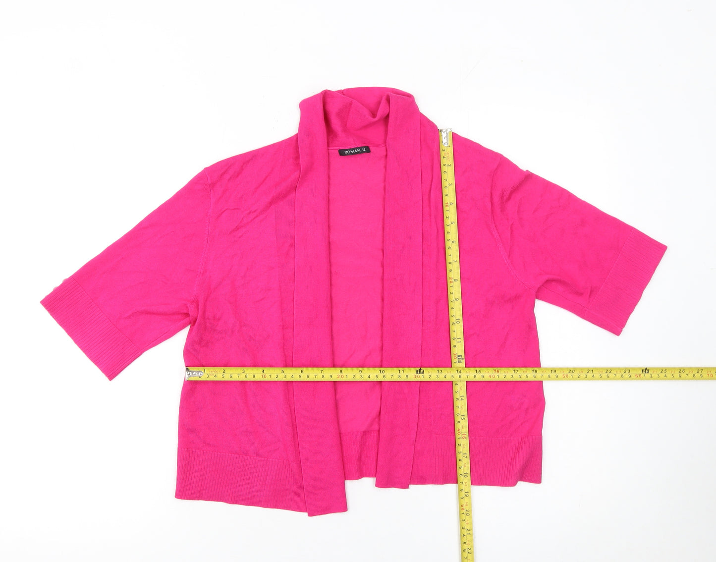Roman Women’s Pink Short Sleeve Open Cardigan Size 12 Viscose Knit