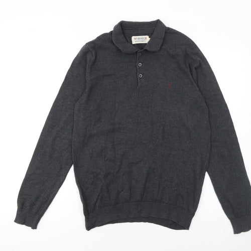 Farah 1920 Men’s Grey Cotton Long Sleeve Polo Jumper Size M