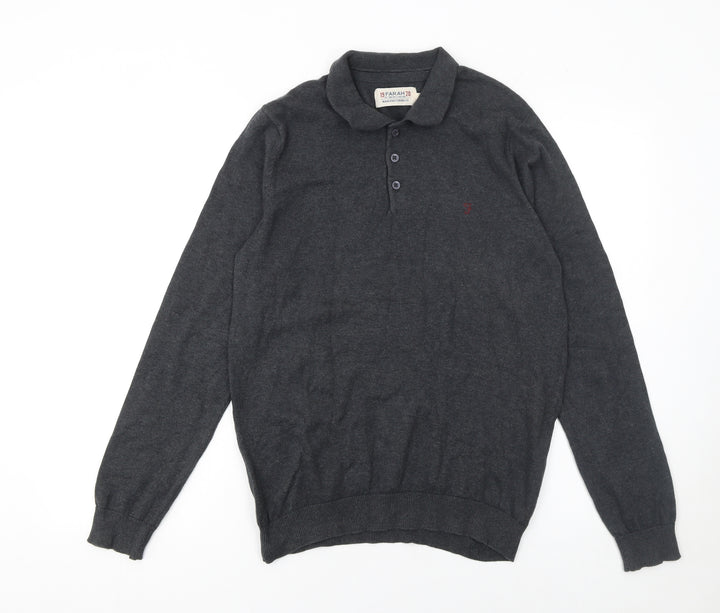 Farah 1920 Men’s Grey Cotton Long Sleeve Polo Jumper Size M