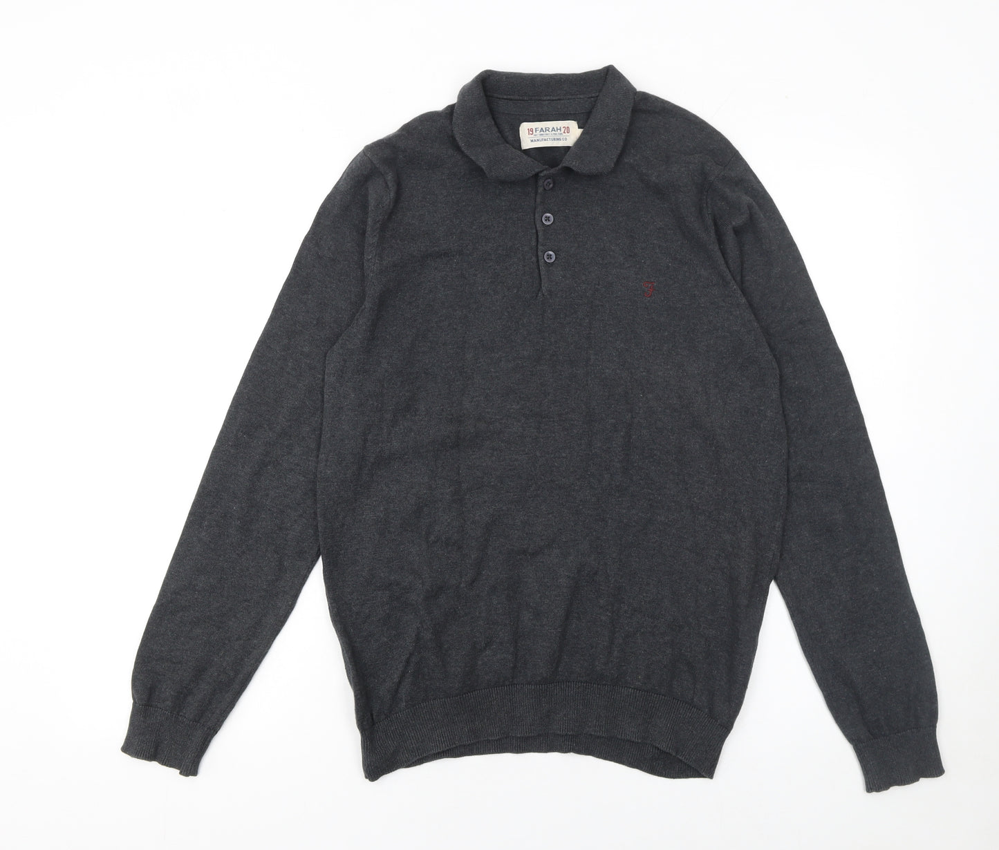 Farah 1920 Men’s Grey Cotton Long Sleeve Polo Jumper Size M
