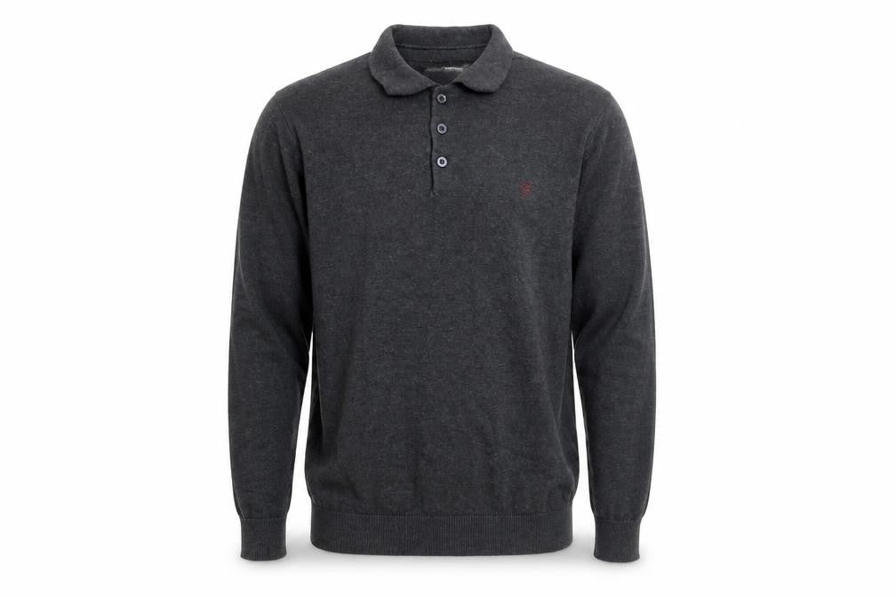 Farah 1920 Men’s Grey Cotton Long Sleeve Polo Jumper Size M