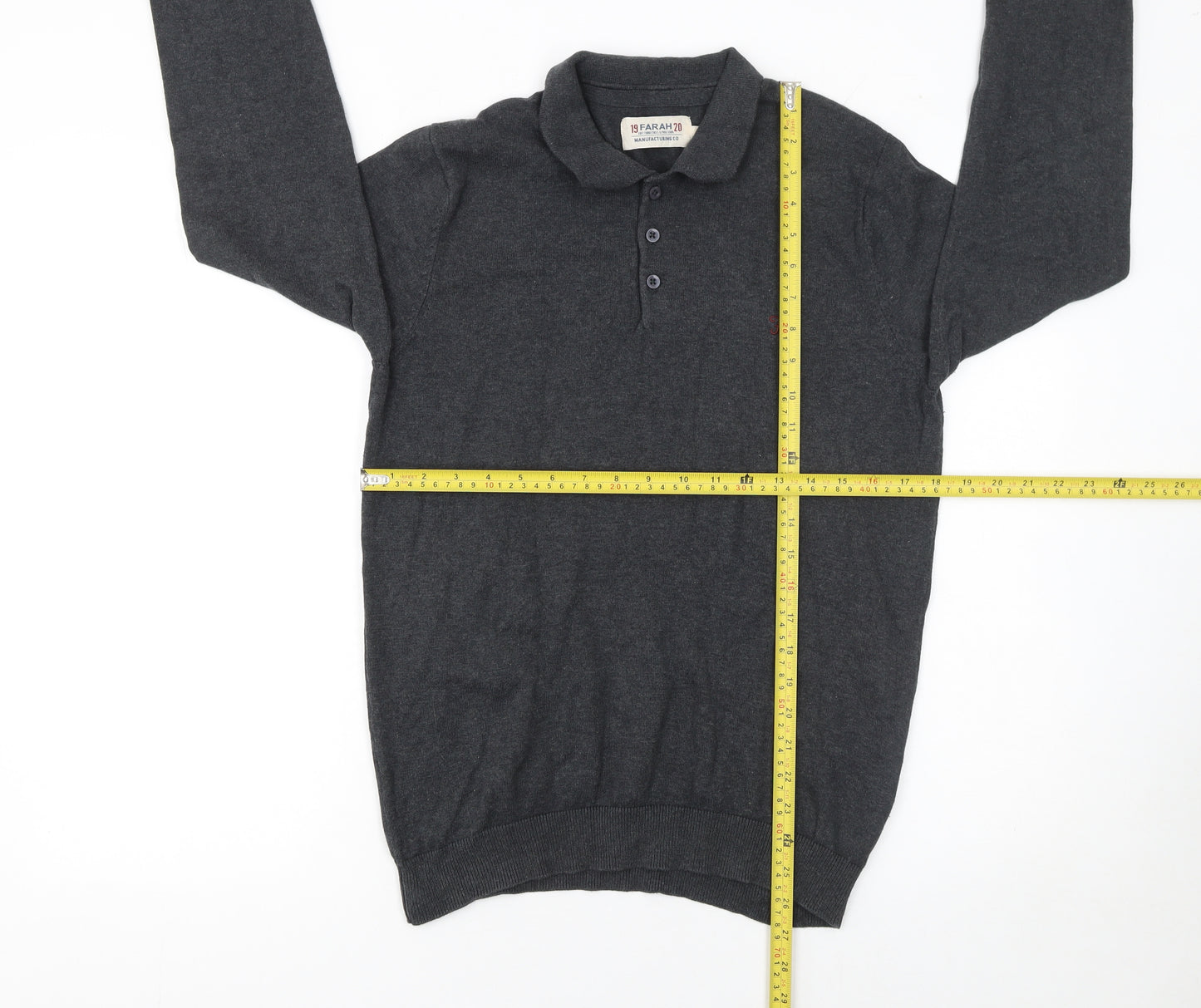 Farah 1920 Men’s Grey Cotton Long Sleeve Polo Jumper Size M