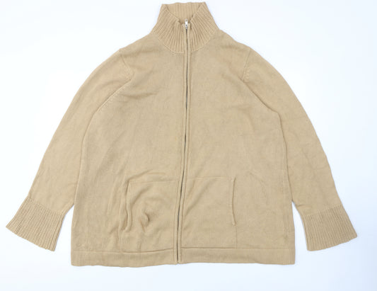 B·B Men’s Beige Cotton Full Zip High Neck Jumper 2XL