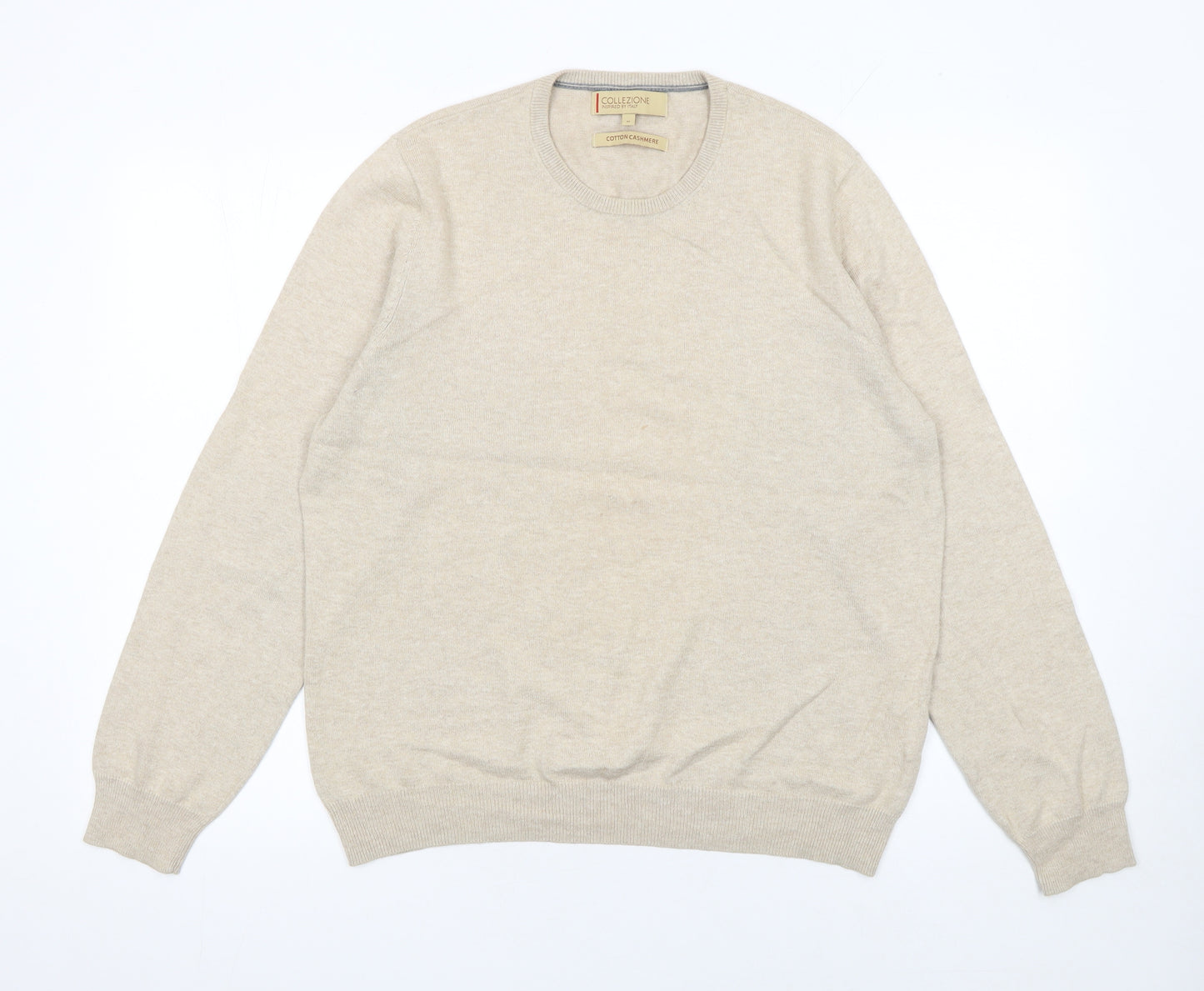 Marks and Spencer Men’s Beige Cotton Cashmere Crew Neck Jumper M