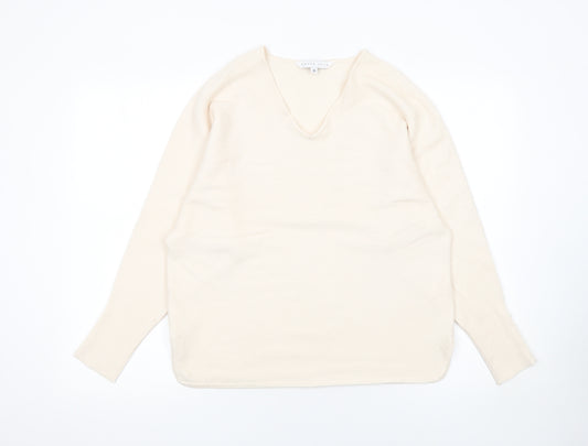 Amara Reya Women’s Ivory Wool Blend V-Neck Pullover Jumper Size M
