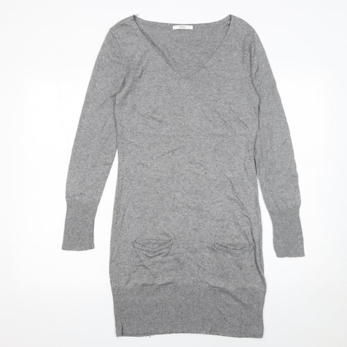 Marks and Spencer Women’s Grey Knit Jumper Dress Size 10 V-Neck Long Sleeve
