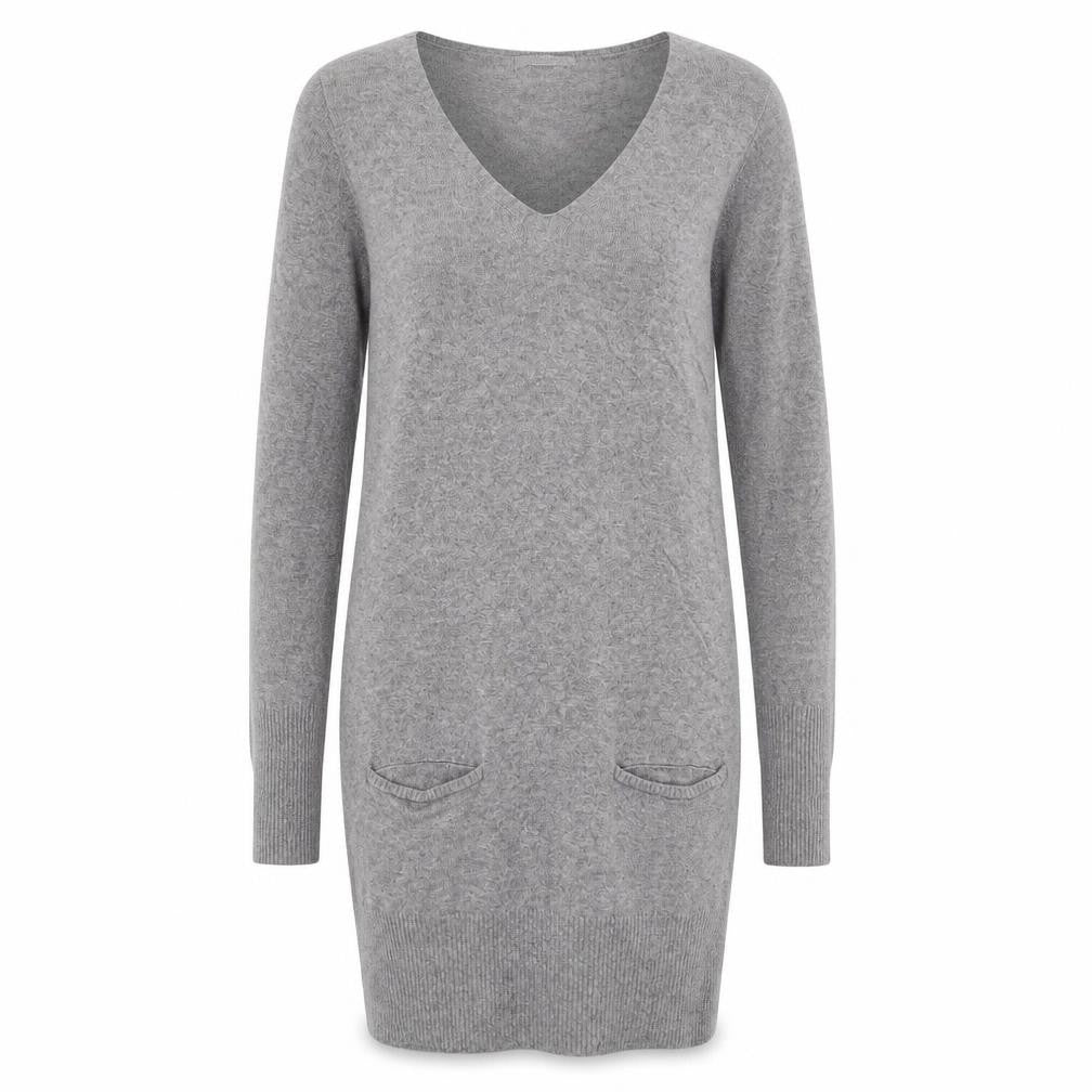 Marks and Spencer Women’s Grey Knit Jumper Dress Size 10 V-Neck Long Sleeve