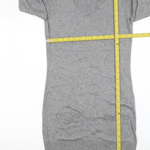 Marks and Spencer Women’s Grey Knit Jumper Dress Size 10 V-Neck Long Sleeve