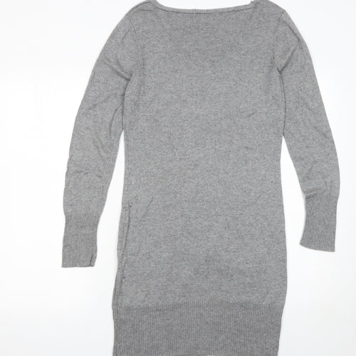 Marks and Spencer Women’s Grey Knit Jumper Dress Size 10 V-Neck Long Sleeve
