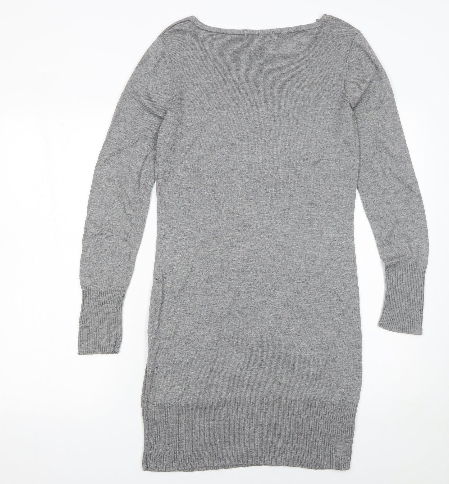 Marks and Spencer Women’s Grey Knit Jumper Dress Size 10 V-Neck Long Sleeve