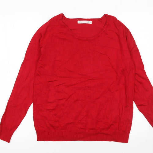 Sfera Womens Red Cotton Long Sleeve Scoop Neck Jumper Size 12