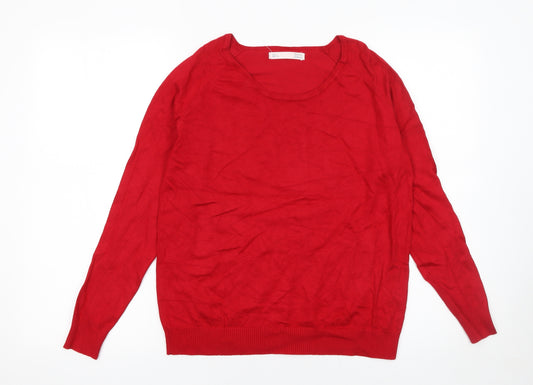 Sfera Womens Red Cotton Long Sleeve Scoop Neck Jumper Size 12