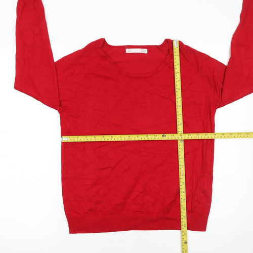 Sfera Womens Red Cotton Long Sleeve Scoop Neck Jumper Size 12