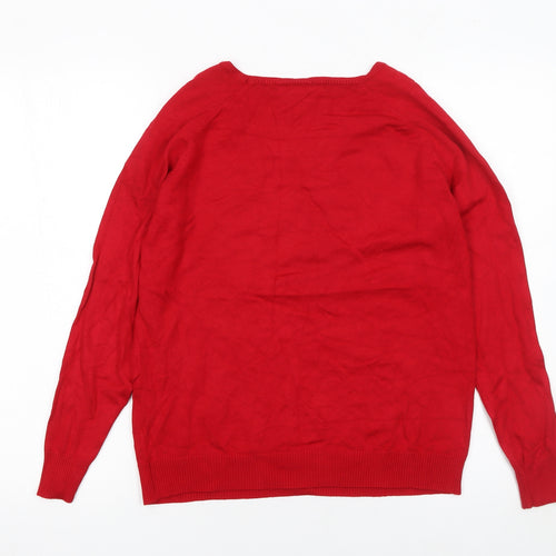 Sfera Womens Red Cotton Long Sleeve Scoop Neck Jumper Size 12