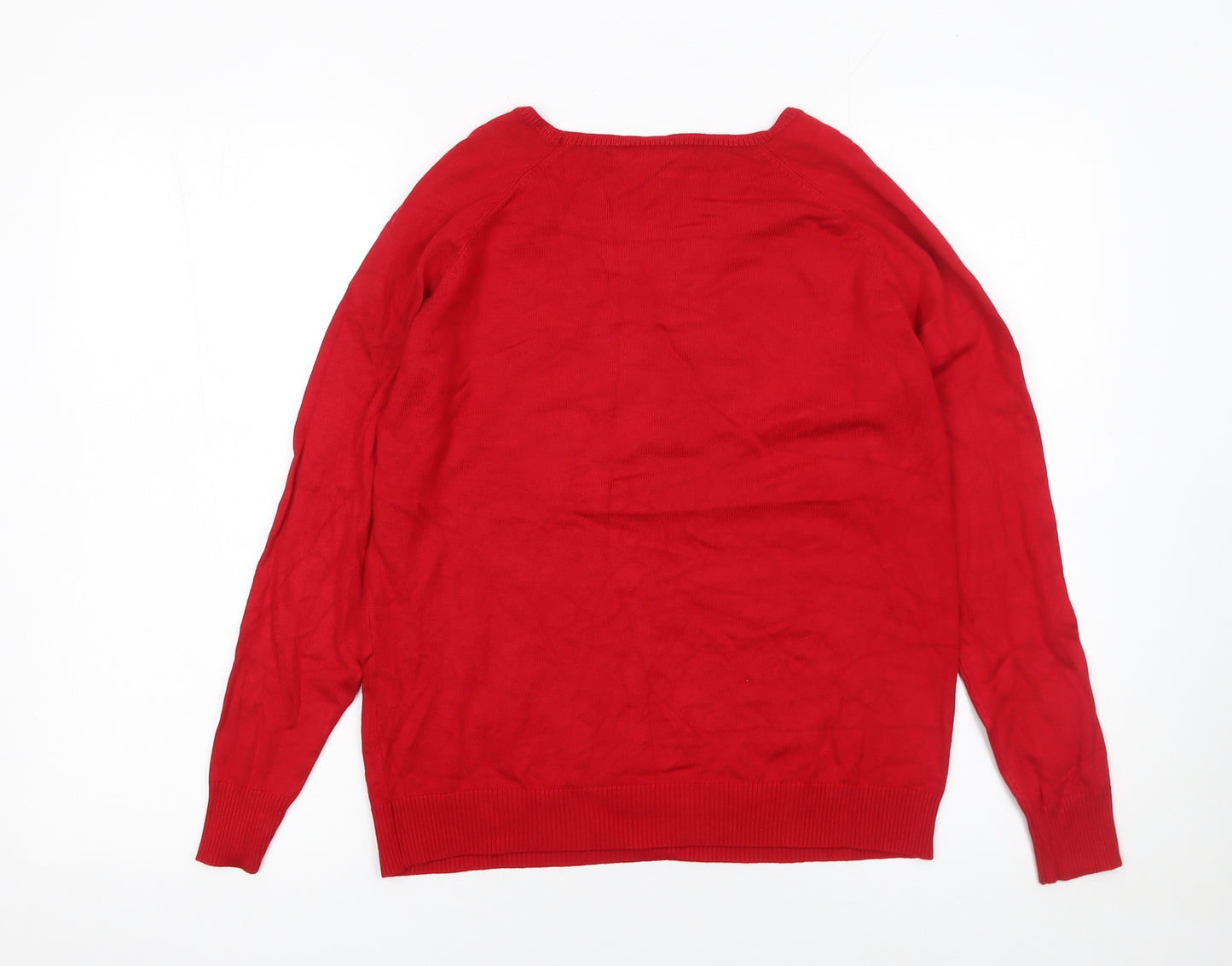 Sfera Womens Red Cotton Long Sleeve Scoop Neck Jumper Size 12
