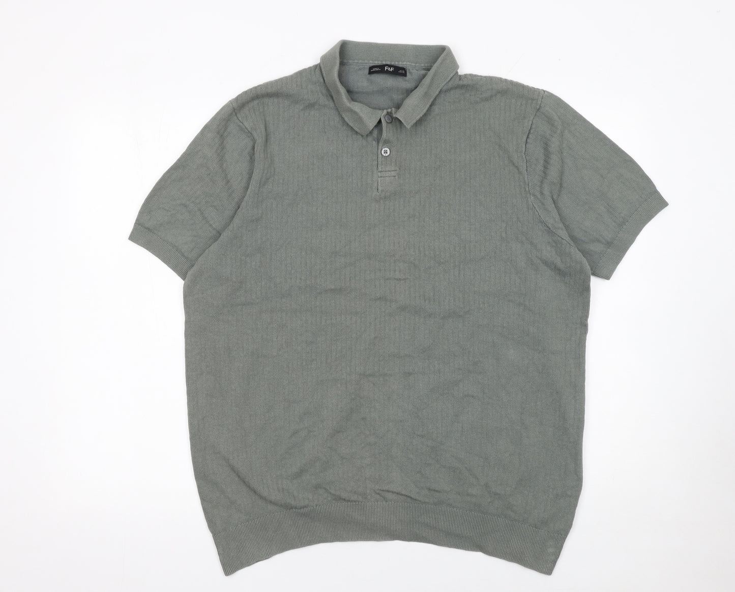 F&F Men’s Green Cotton Knit Polo Shirt XL Short Sleeve