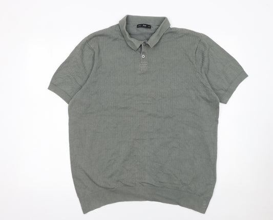 F&F Men’s Green Cotton Knit Polo Shirt XL Short Sleeve